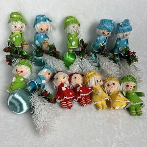 Vintage Christmas Ornaments Small Girl Dolls Styrofoam Cottagecore Retro Decor
